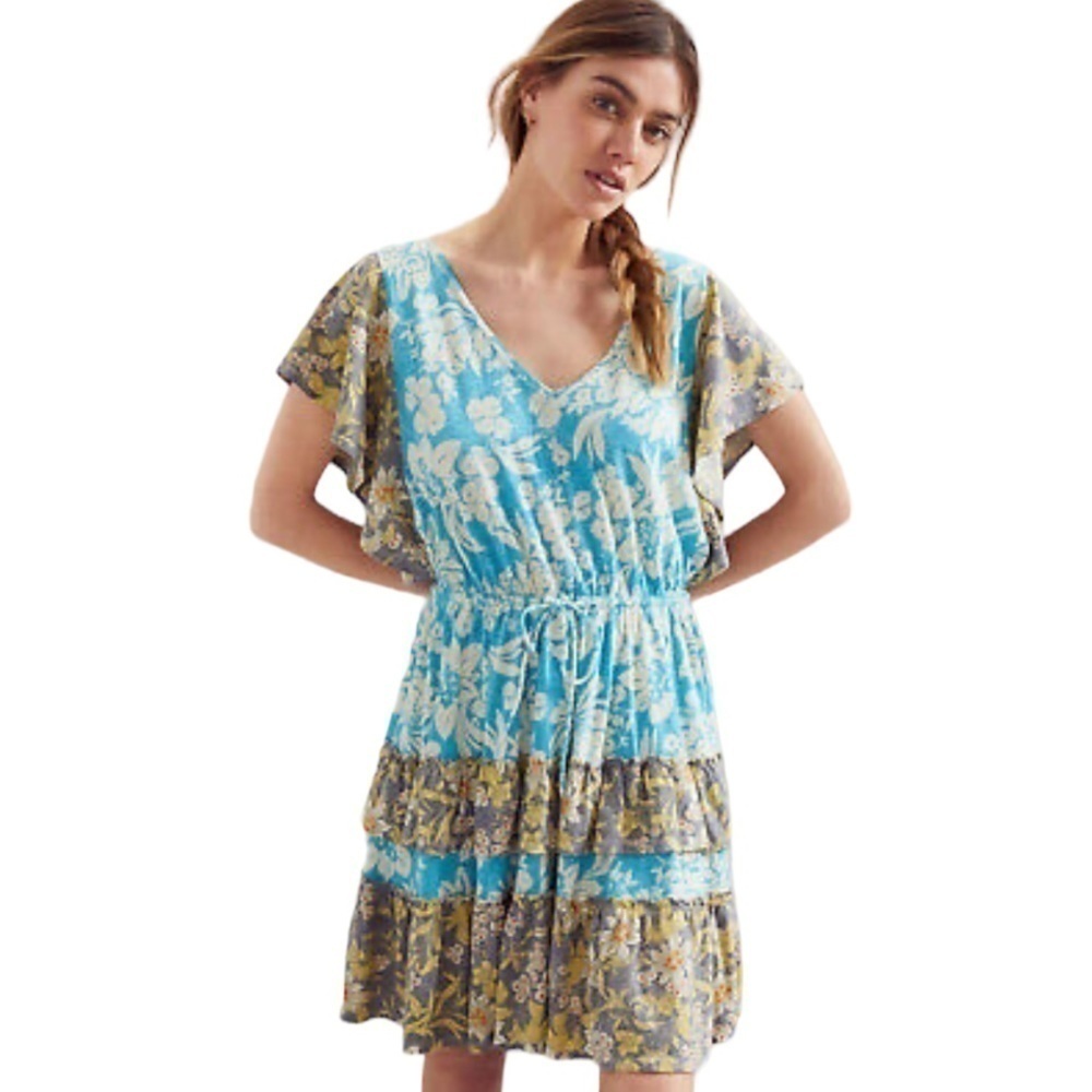 Daily PRACTICE by Anthropologie Tiered Ruffle Floral Flutter Sleeve Mini Dress - Picture 2 of 15